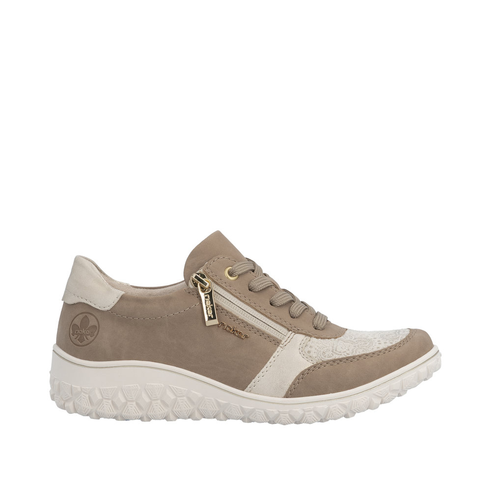Beige Rieker 59502-62 naisten kävelykenkä vetoketjulla ja joustavalla tekstiilipäällisellä.