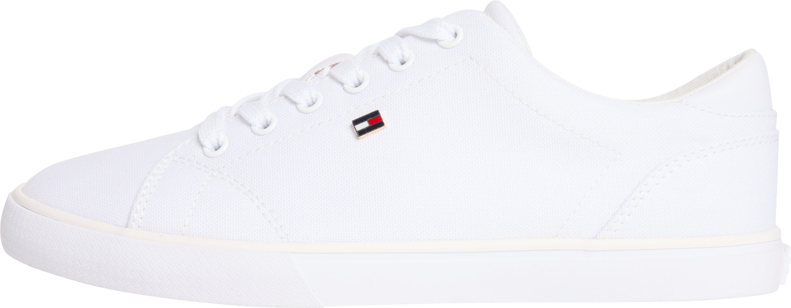 Tommy Hilfiger FW0FW09102 naisten matalavartinen kangastennari, jossa on canvas-päällinen, nauhakiinnitys ja matala vapaa-ajan tyyli.