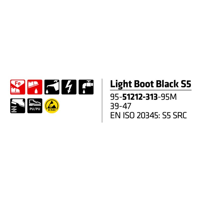 Sievi Kevytsaapas Light Boot Black S5 kumisaappaat turvakärjellä - Image 9