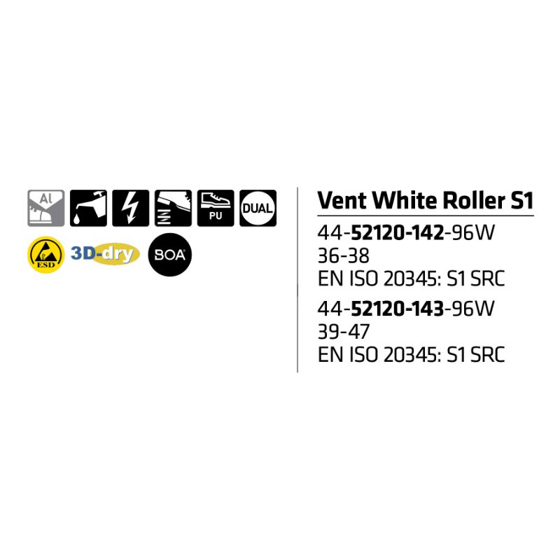 Sievi Vent White Roller S1 turvakengät BOA®-kiristysmekanismilla - Image 10